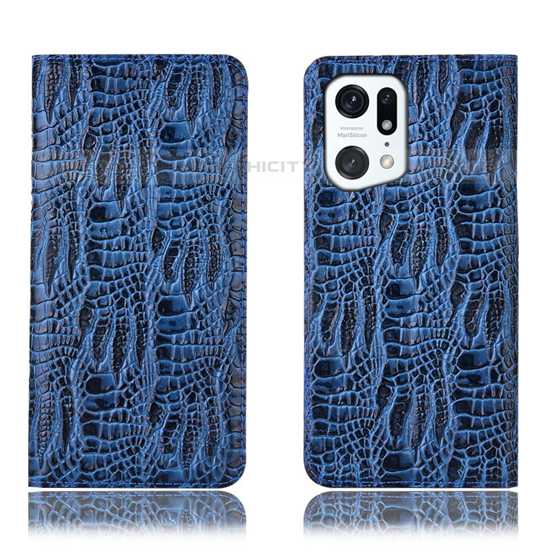 Coque Portefeuille Livre Cuir Etui Clapet H17P pour Oppo Find X5 Pro 5G Bleu Plus