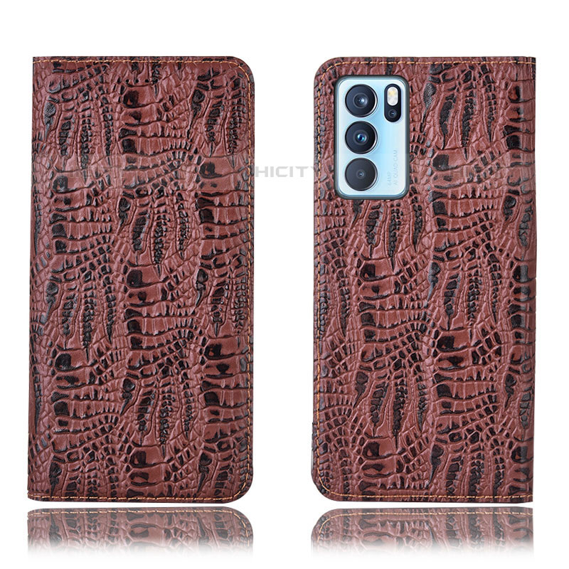 Coque Portefeuille Livre Cuir Etui Clapet H17P pour Oppo Reno6 Pro 5G India Marron Plus