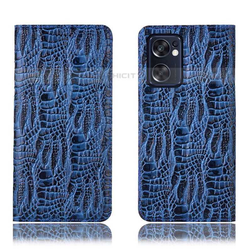 Coque Portefeuille Livre Cuir Etui Clapet H17P pour Oppo Reno7 SE 5G Bleu Plus