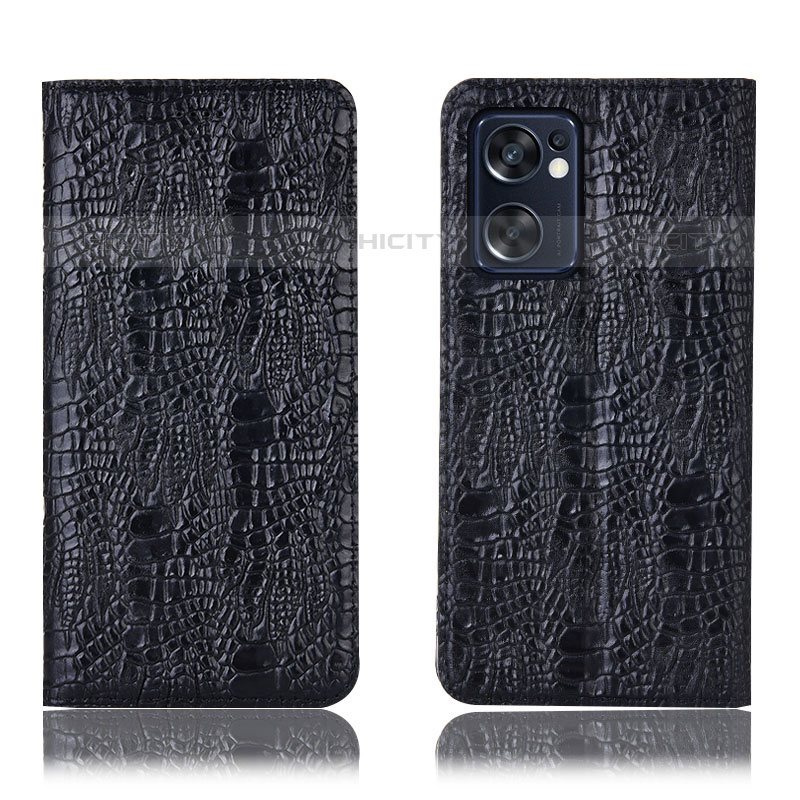 Coque Portefeuille Livre Cuir Etui Clapet H17P pour Oppo Reno7 SE 5G Noir Plus