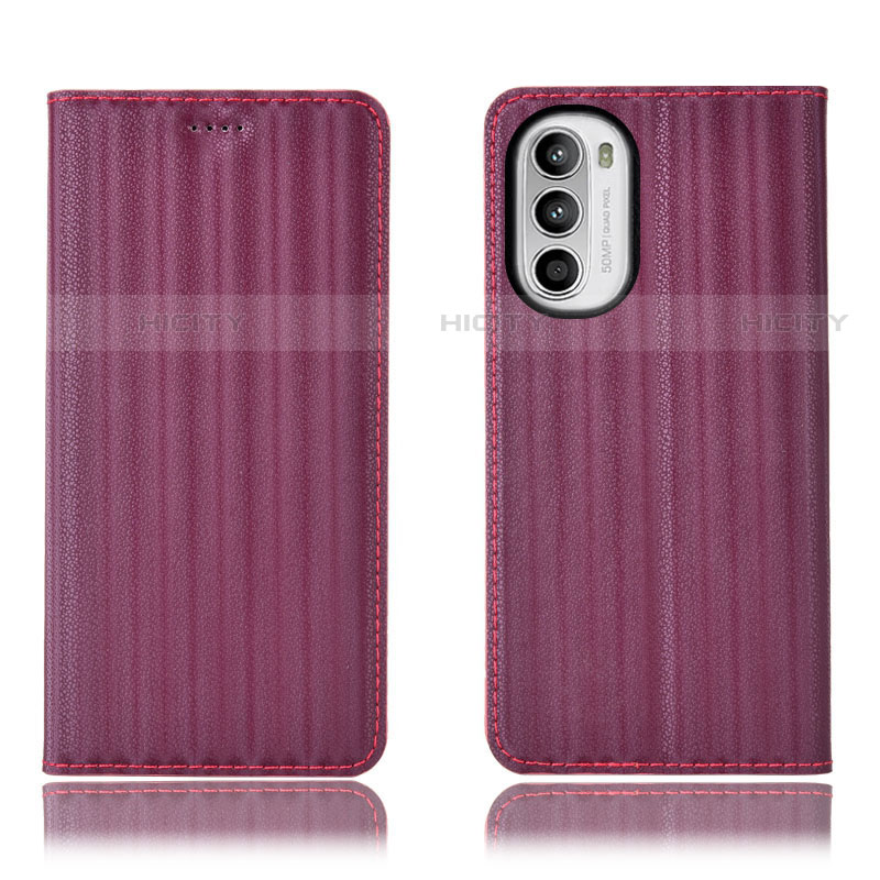 Coque Portefeuille Livre Cuir Etui Clapet H18P pour Motorola Moto Edge (2022) 5G Vin Rouge Plus