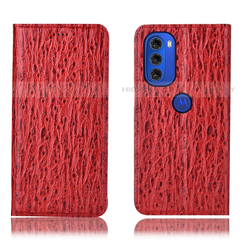 Coque Portefeuille Livre Cuir Etui Clapet H18P pour Motorola Moto G51 5G Rouge Plus