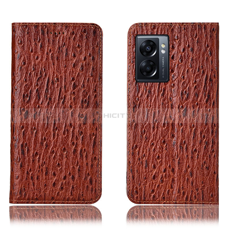 Coque Portefeuille Livre Cuir Etui Clapet H18P pour Oppo A56S 5G Marron Plus