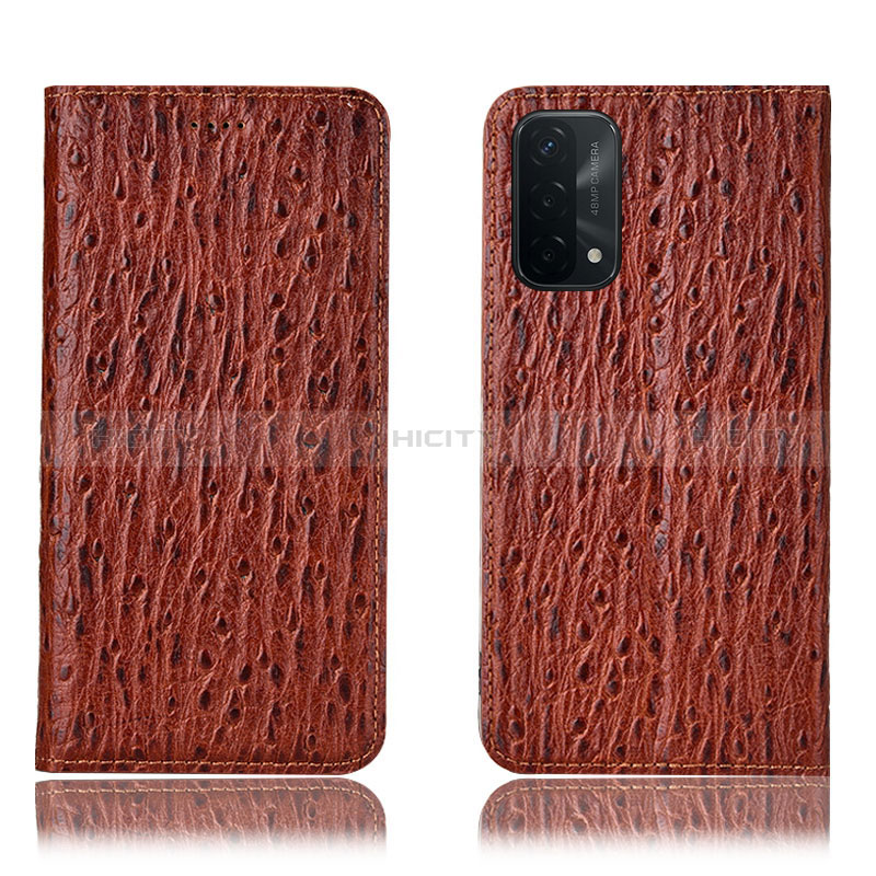 Coque Portefeuille Livre Cuir Etui Clapet H18P pour Oppo A74 5G Marron Plus