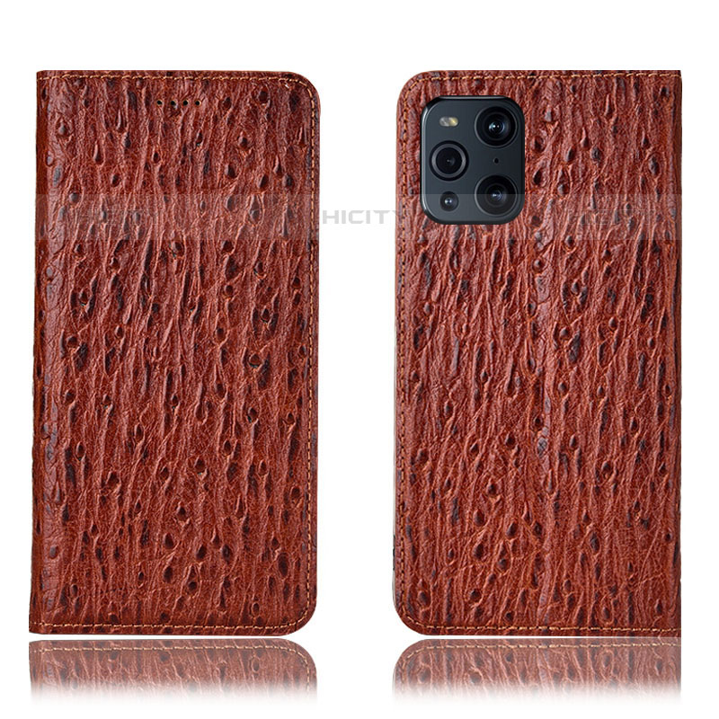 Coque Portefeuille Livre Cuir Etui Clapet H18P pour Oppo Find X3 Pro 5G Marron Plus