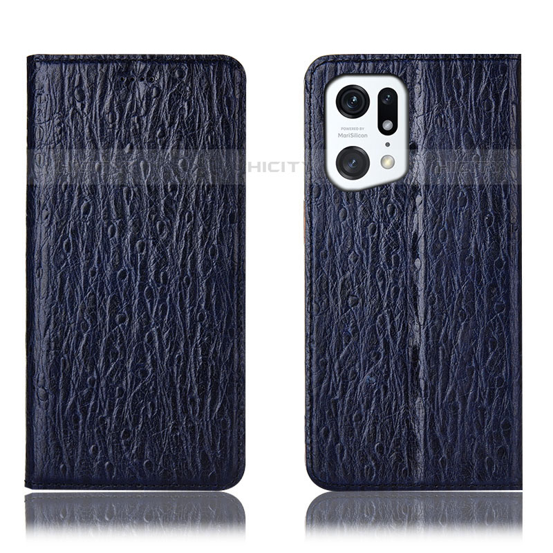 Coque Portefeuille Livre Cuir Etui Clapet H18P pour Oppo Find X5 Pro 5G Bleu Plus