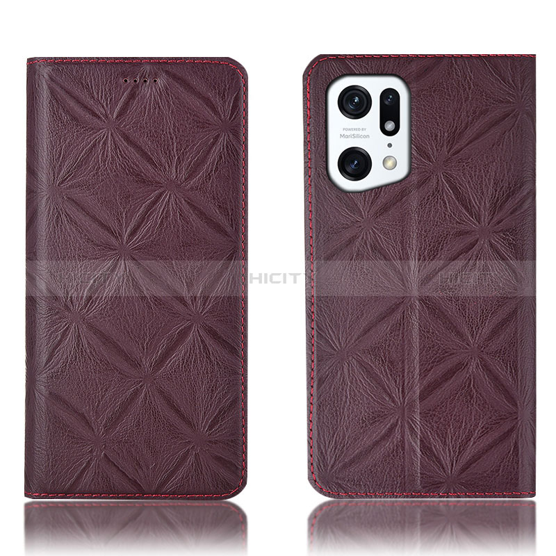 Coque Portefeuille Livre Cuir Etui Clapet H19P pour Oppo Find X5 5G Vin Rouge Plus