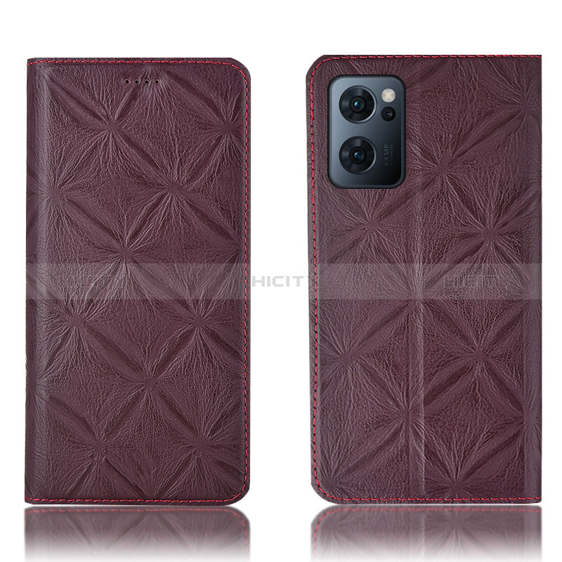 Coque Portefeuille Livre Cuir Etui Clapet H19P pour Oppo Find X5 Lite 5G Vin Rouge Plus