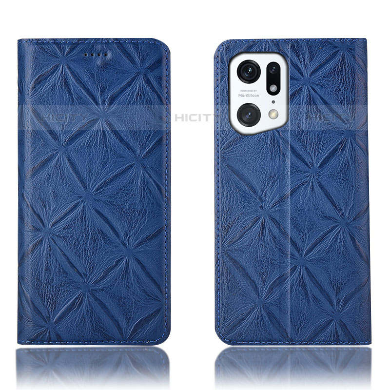 Coque Portefeuille Livre Cuir Etui Clapet H19P pour Oppo Find X5 Pro 5G Bleu Plus