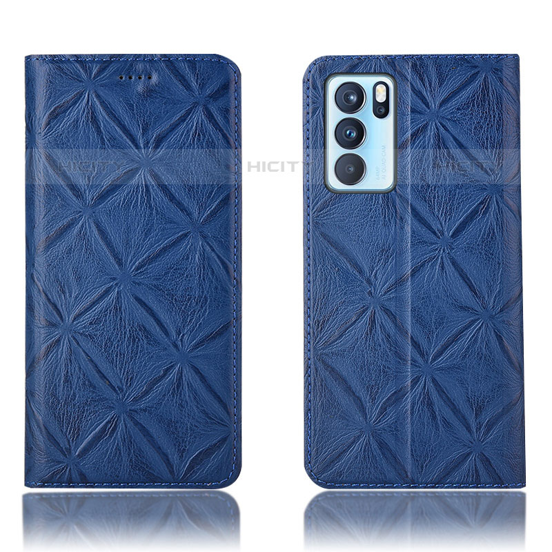 Coque Portefeuille Livre Cuir Etui Clapet H19P pour Oppo Reno6 Pro 5G India Bleu Plus