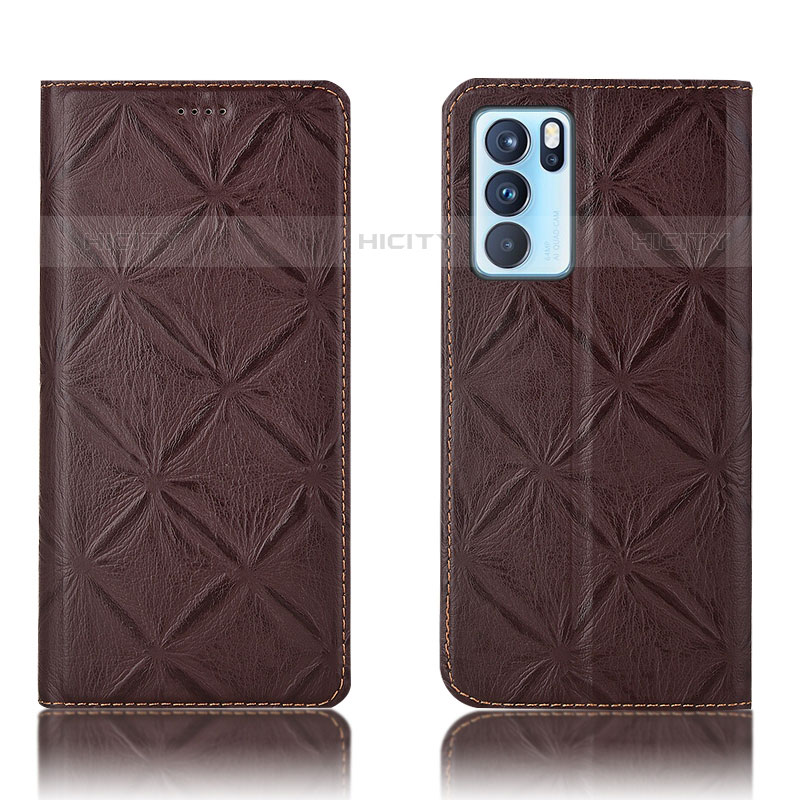 Coque Portefeuille Livre Cuir Etui Clapet H19P pour Oppo Reno6 Pro 5G India Marron Plus