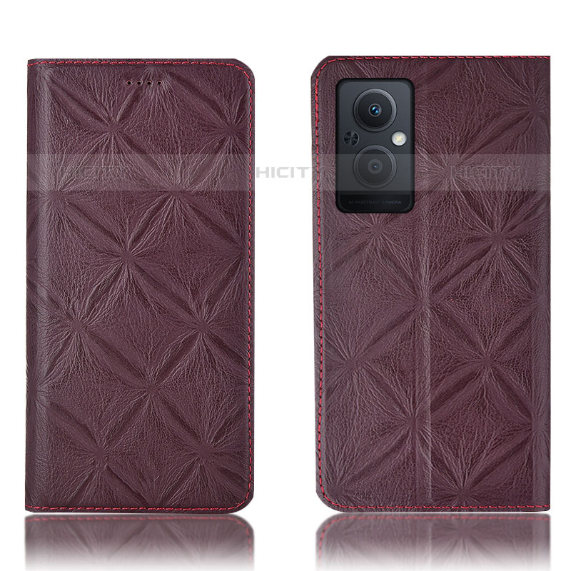 Coque Portefeuille Livre Cuir Etui Clapet H19P pour Oppo Reno7 Z 5G Vin Rouge Plus