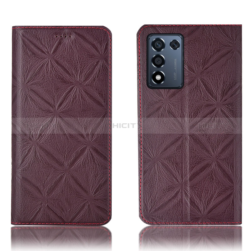 Coque Portefeuille Livre Cuir Etui Clapet H19P pour Realme Q3t 5G Vin Rouge Plus