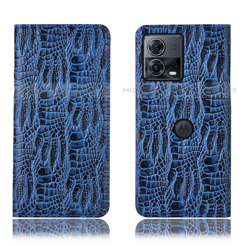 Coque Portefeuille Livre Cuir Etui Clapet H20P pour Motorola Moto Edge 30 Fusion 5G Bleu Plus