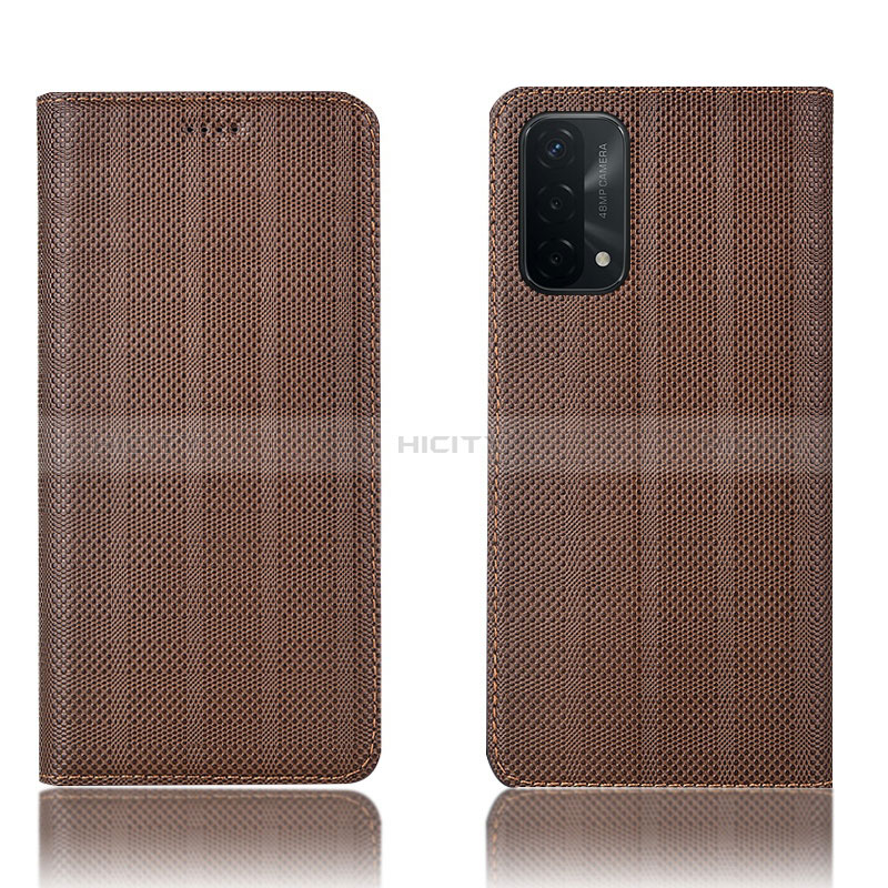 Coque Portefeuille Livre Cuir Etui Clapet H20P pour Oppo A74 5G Marron Plus