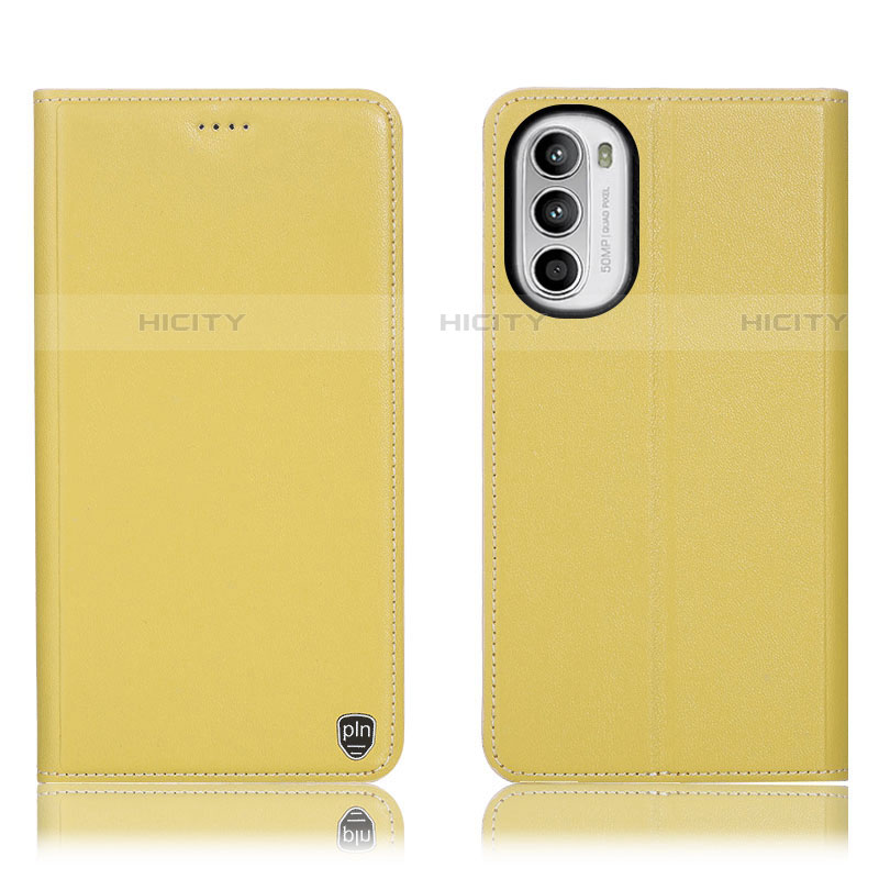 Coque Portefeuille Livre Cuir Etui Clapet H21P pour Motorola Moto Edge (2022) 5G Jaune Plus