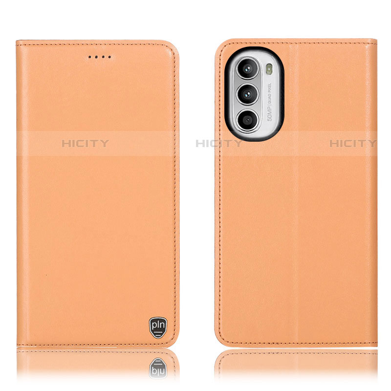 Coque Portefeuille Livre Cuir Etui Clapet H21P pour Motorola Moto Edge (2022) 5G Orange Plus