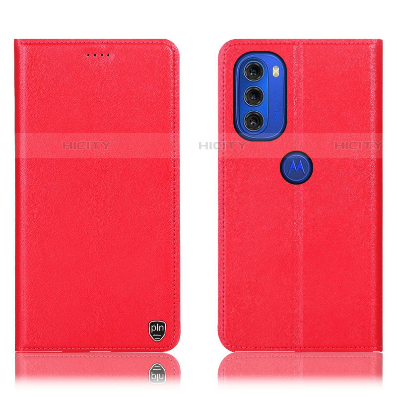 Coque Portefeuille Livre Cuir Etui Clapet H21P pour Motorola Moto G51 5G Rouge Plus