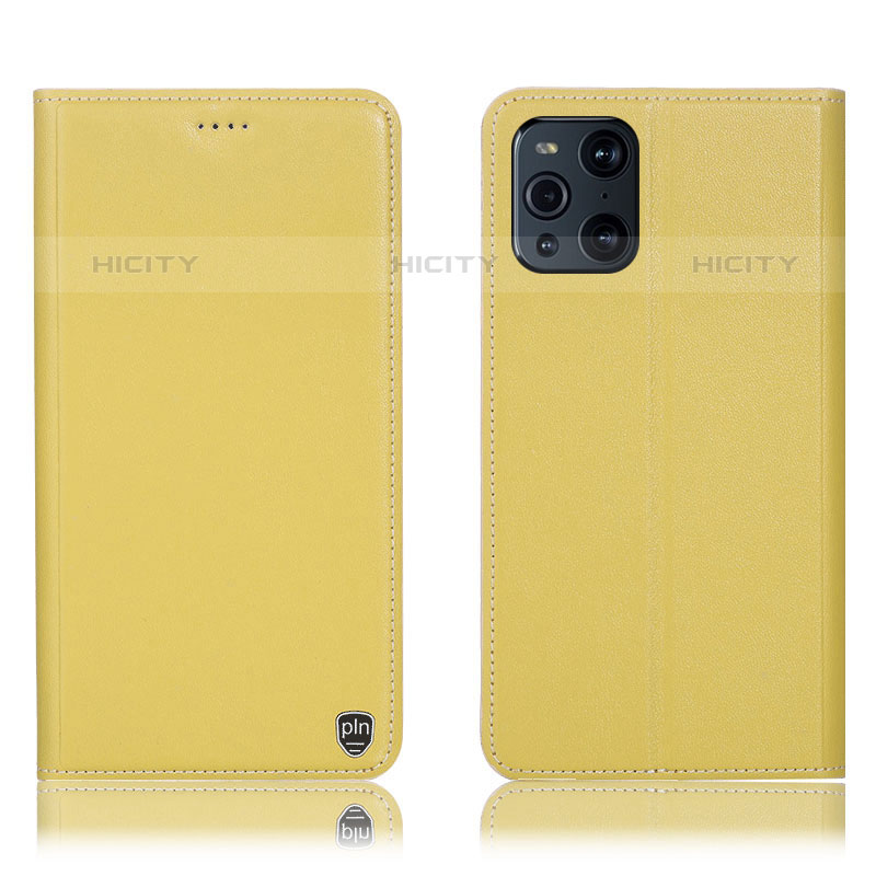 Coque Portefeuille Livre Cuir Etui Clapet H21P pour Oppo Find X3 Pro 5G Jaune Plus