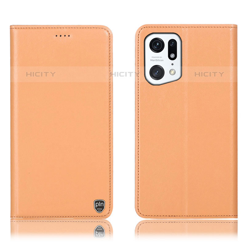 Coque Portefeuille Livre Cuir Etui Clapet H21P pour Oppo Find X5 Pro 5G Orange Plus