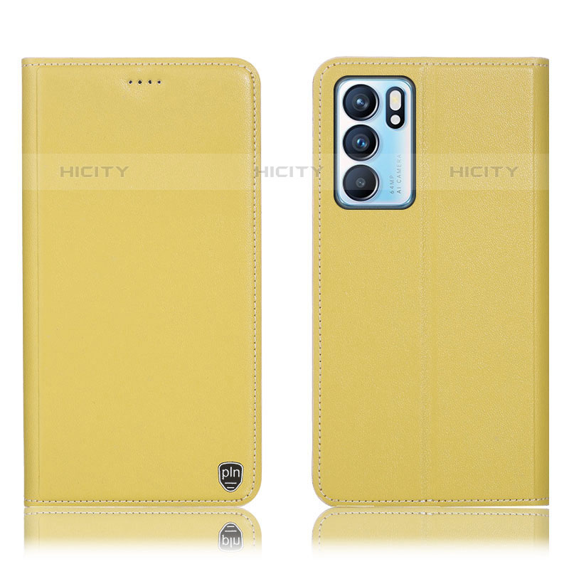 Coque Portefeuille Livre Cuir Etui Clapet H21P pour Oppo Reno6 5G Jaune Plus