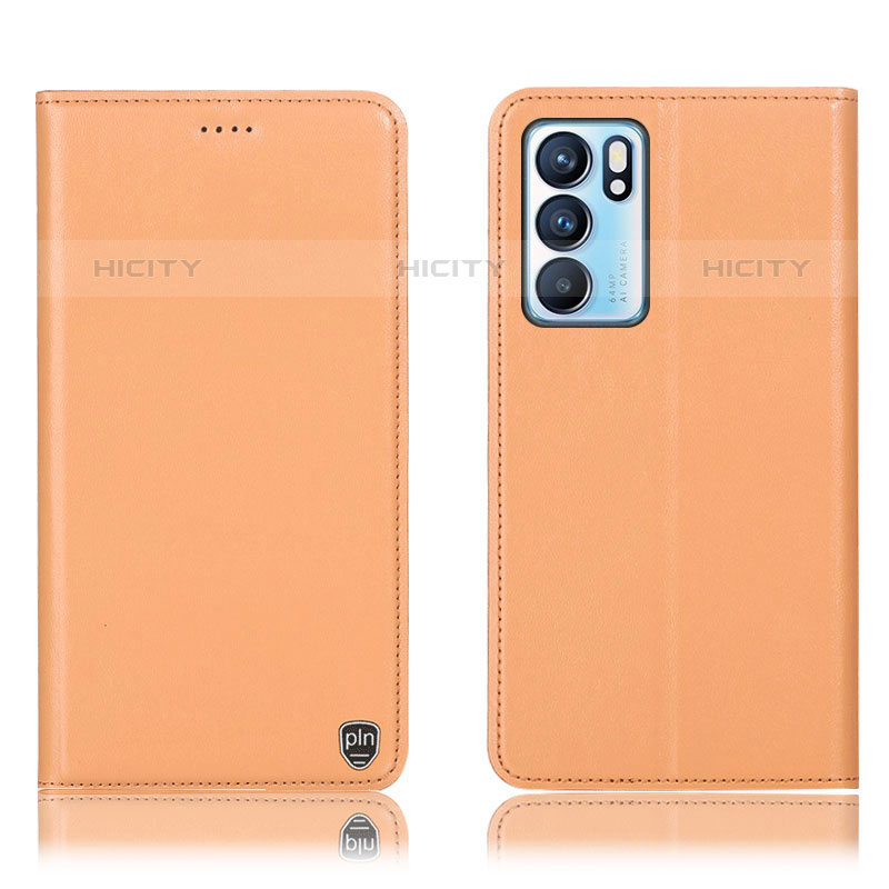 Coque Portefeuille Livre Cuir Etui Clapet H21P pour Oppo Reno6 5G Orange Plus