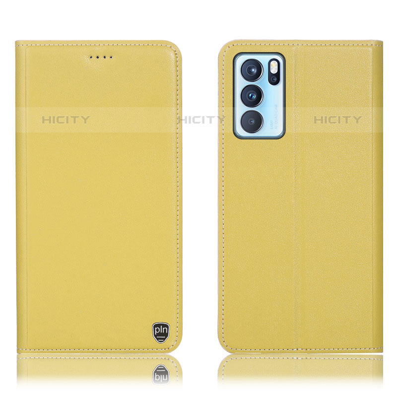 Coque Portefeuille Livre Cuir Etui Clapet H21P pour Oppo Reno6 Pro 5G India Jaune Plus