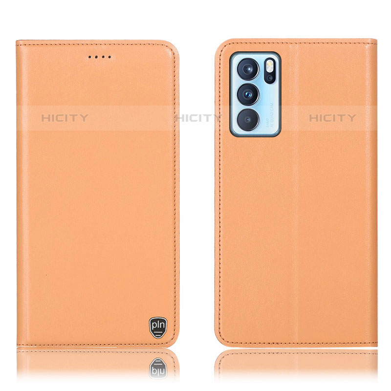 Coque Portefeuille Livre Cuir Etui Clapet H21P pour Oppo Reno6 Pro 5G India Orange Plus