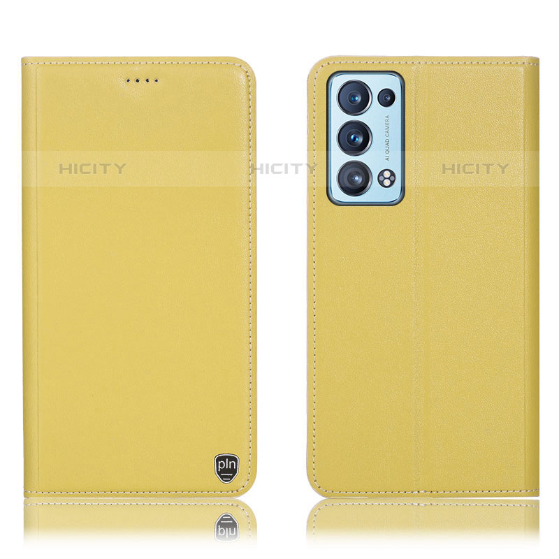 Coque Portefeuille Livre Cuir Etui Clapet H21P pour Oppo Reno6 Pro+ Plus 5G Jaune Plus