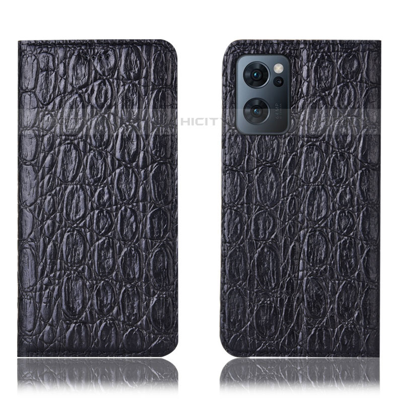 Coque Portefeuille Livre Cuir Etui Clapet H22P pour Oppo Reno7 5G Noir Plus