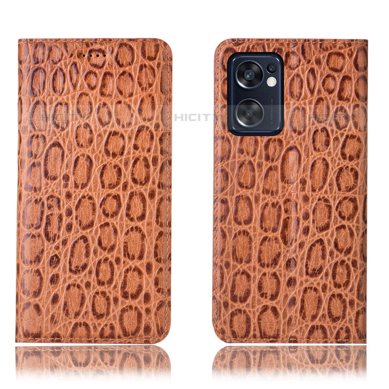 Coque Portefeuille Livre Cuir Etui Clapet H22P pour Oppo Reno7 SE 5G Brun Clair Plus