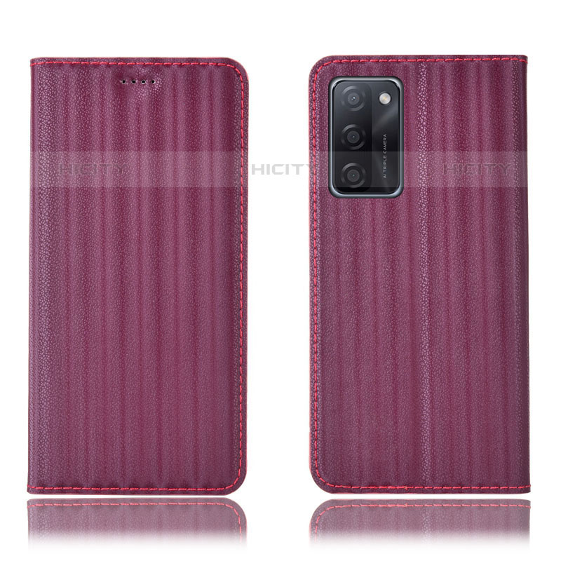 Coque Portefeuille Livre Cuir Etui Clapet H23P pour Oppo A55S 5G Vin Rouge Plus