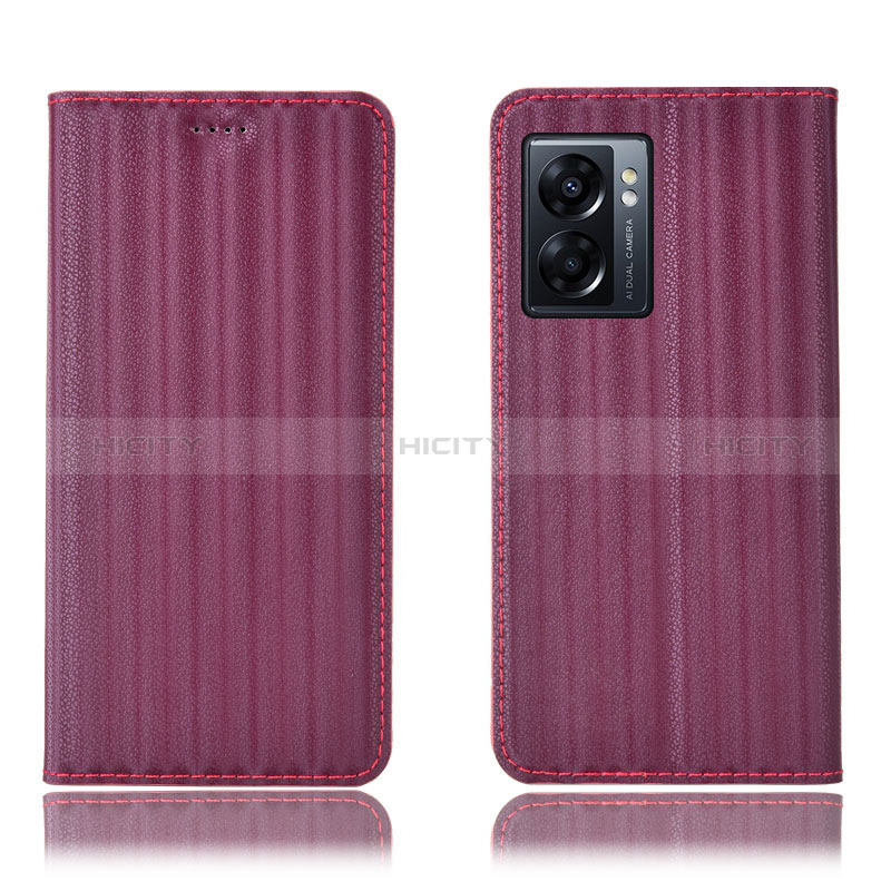 Coque Portefeuille Livre Cuir Etui Clapet H23P pour Oppo A77 5G Vin Rouge Plus