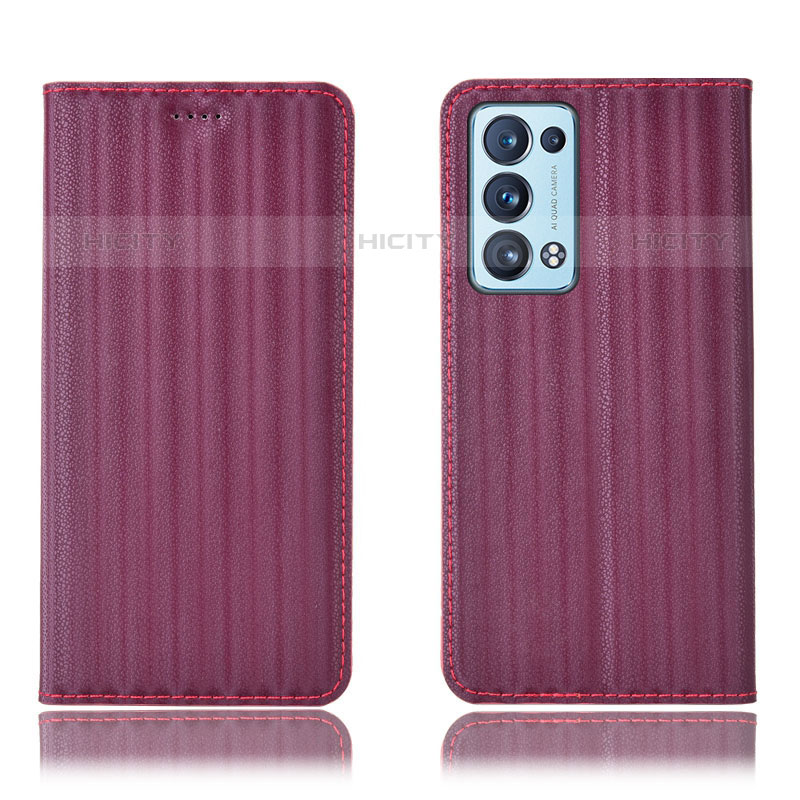 Coque Portefeuille Livre Cuir Etui Clapet H23P pour Oppo Reno6 Pro 5G Vin Rouge Plus