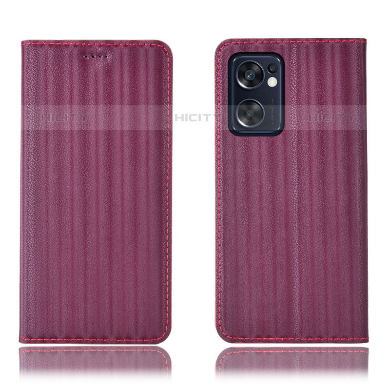 Coque Portefeuille Livre Cuir Etui Clapet H23P pour Oppo Reno7 SE 5G Vin Rouge Plus