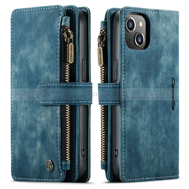 Coque Portefeuille Livre Cuir Etui Clapet H28 pour Apple iPhone 15 Bleu Plus