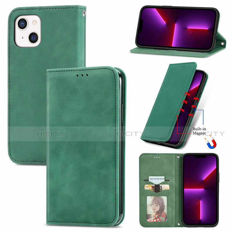 Coque Portefeuille Livre Cuir Etui Clapet H30 pour Apple iPhone 13 Vert Plus