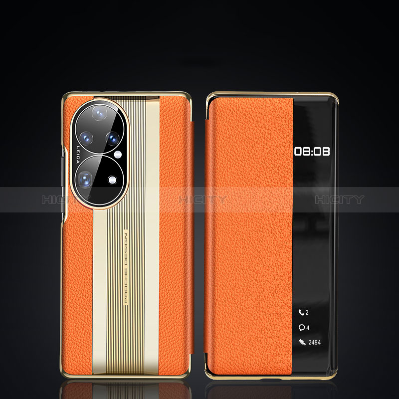 Coque Portefeuille Livre Cuir Etui Clapet JB2 pour Huawei P50 Pro Orange Plus