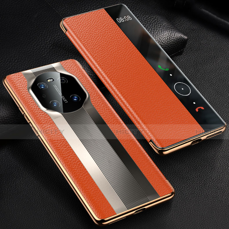 Coque Portefeuille Livre Cuir Etui Clapet K01 pour Huawei Mate 40 Orange Plus