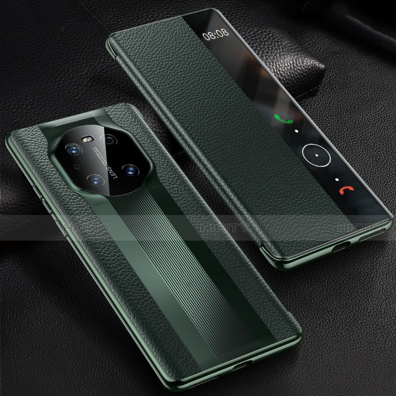 Coque Portefeuille Livre Cuir Etui Clapet K01 pour Huawei Mate 40E 5G Vert Nuit Plus