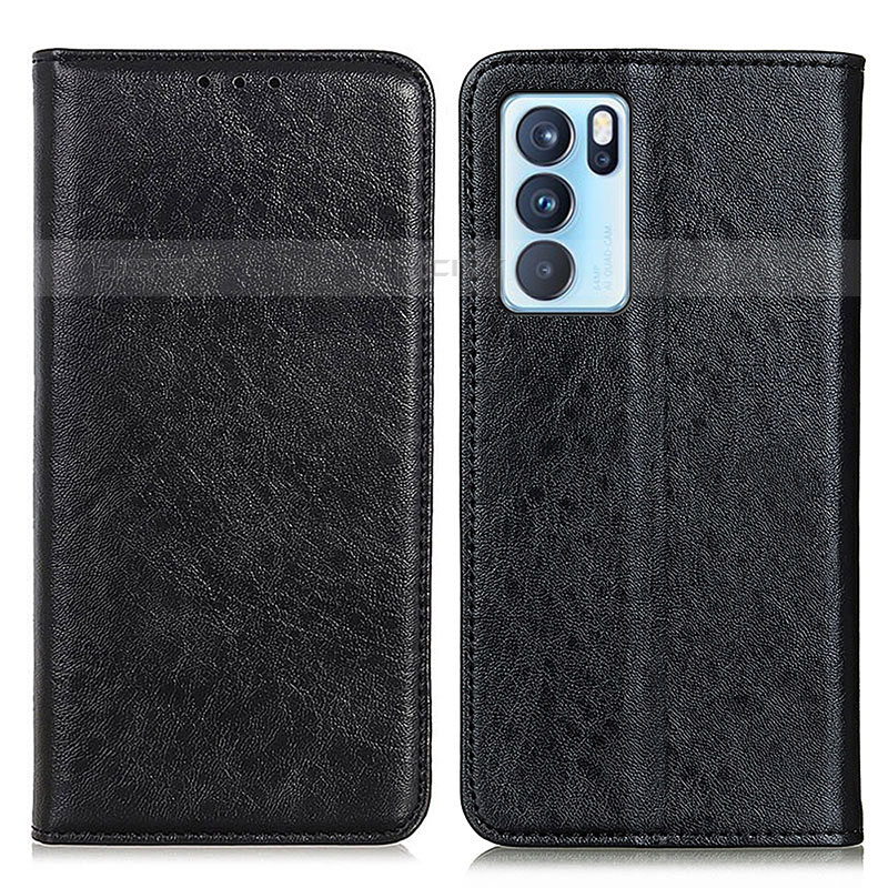 Coque Portefeuille Livre Cuir Etui Clapet K01Z pour Oppo Reno6 Pro 5G India Noir Plus