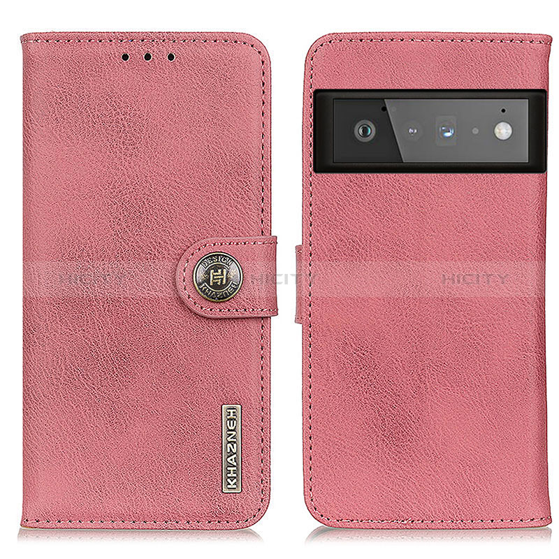 Coque Portefeuille Livre Cuir Etui Clapet K02Z pour Google Pixel 6 Pro 5G Rose Plus