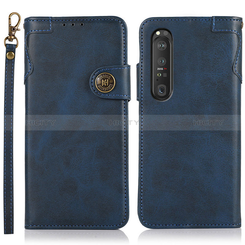 Coque Portefeuille Livre Cuir Etui Clapet K03Z pour Sony Xperia 1 III Bleu Plus