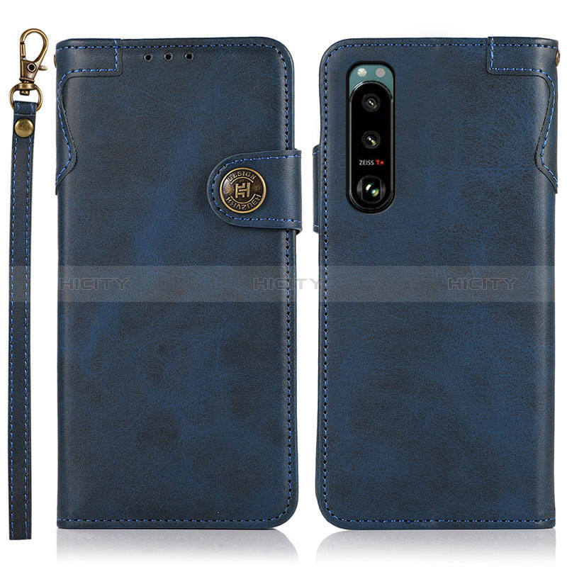 Coque Portefeuille Livre Cuir Etui Clapet K03Z pour Sony Xperia 5 III Bleu Plus