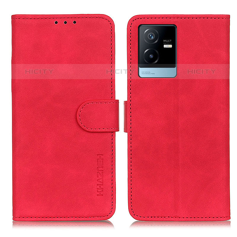 Coque Portefeuille Livre Cuir Etui Clapet K03Z pour Vivo iQOO Z6x Rouge Plus