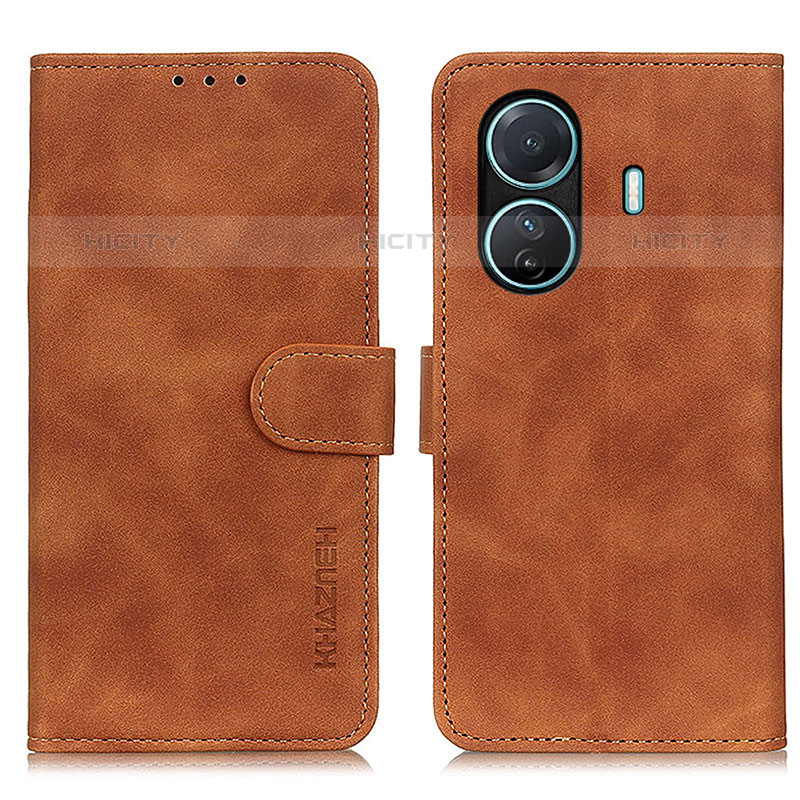 Coque Portefeuille Livre Cuir Etui Clapet K03Z pour Vivo T1 Pro 5G Marron Plus