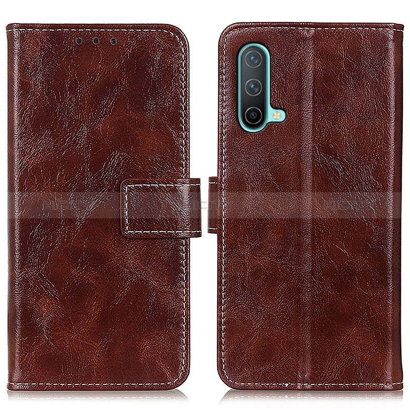 Coque Portefeuille Livre Cuir Etui Clapet K04Z pour OnePlus Nord CE 5G Marron Plus