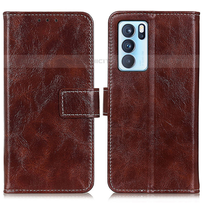 Coque Portefeuille Livre Cuir Etui Clapet K04Z pour Oppo Reno6 Pro 5G India Marron Plus