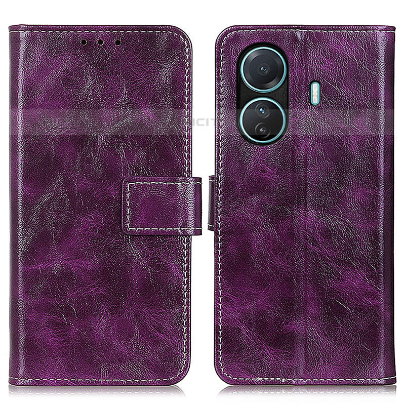 Coque Portefeuille Livre Cuir Etui Clapet K04Z pour Vivo T1 Pro 5G Violet Plus