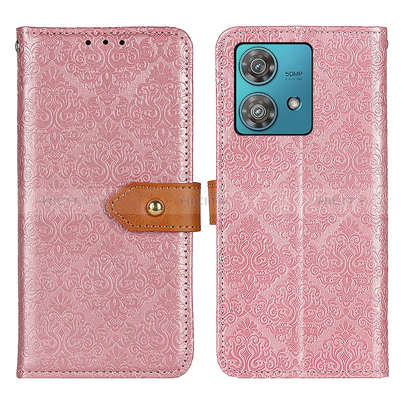 Coque Portefeuille Livre Cuir Etui Clapet K05Z pour Motorola Moto Edge 40 Neo 5G Rose Plus